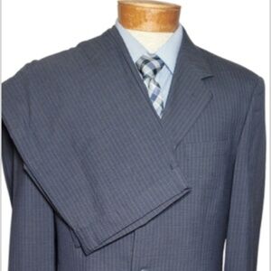 Jos A. Bank Mens Navy Blue Pin Striped 2 Suit Piece Blazer 42L 100% Wool B11